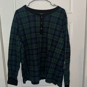 Lands' End Blue and Black Plaid Long Sleeve Shirt